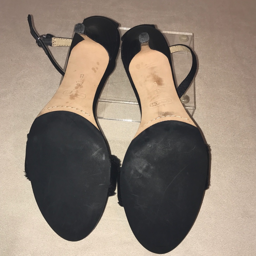 Coach Shoes 8.5 Black Satin Open Toe 3” High Heels Formal Semi Dressy Beaded - Picture 6 of 8